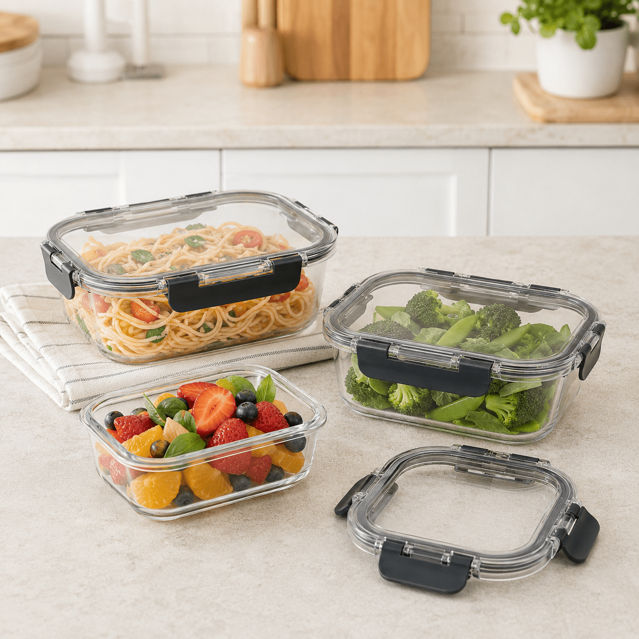 Luma & Home 3 Piece Rectangular Glass Food Storage Container Set