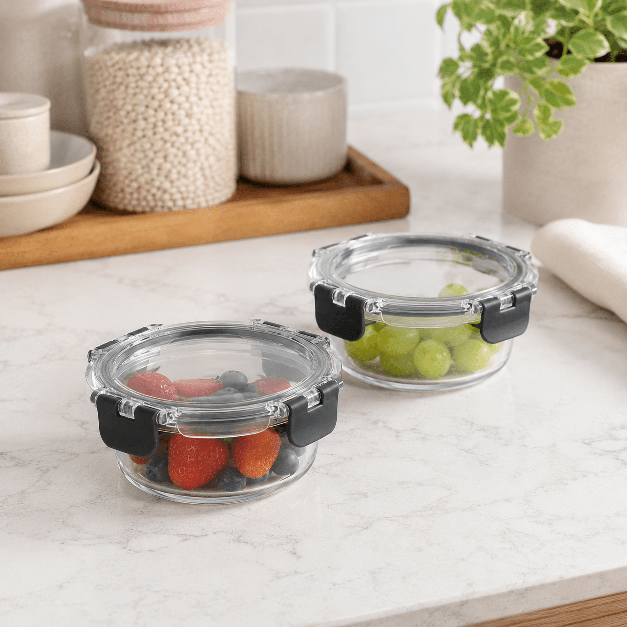 Luma & Home Glass Food Storage Containers 370ml Set Black