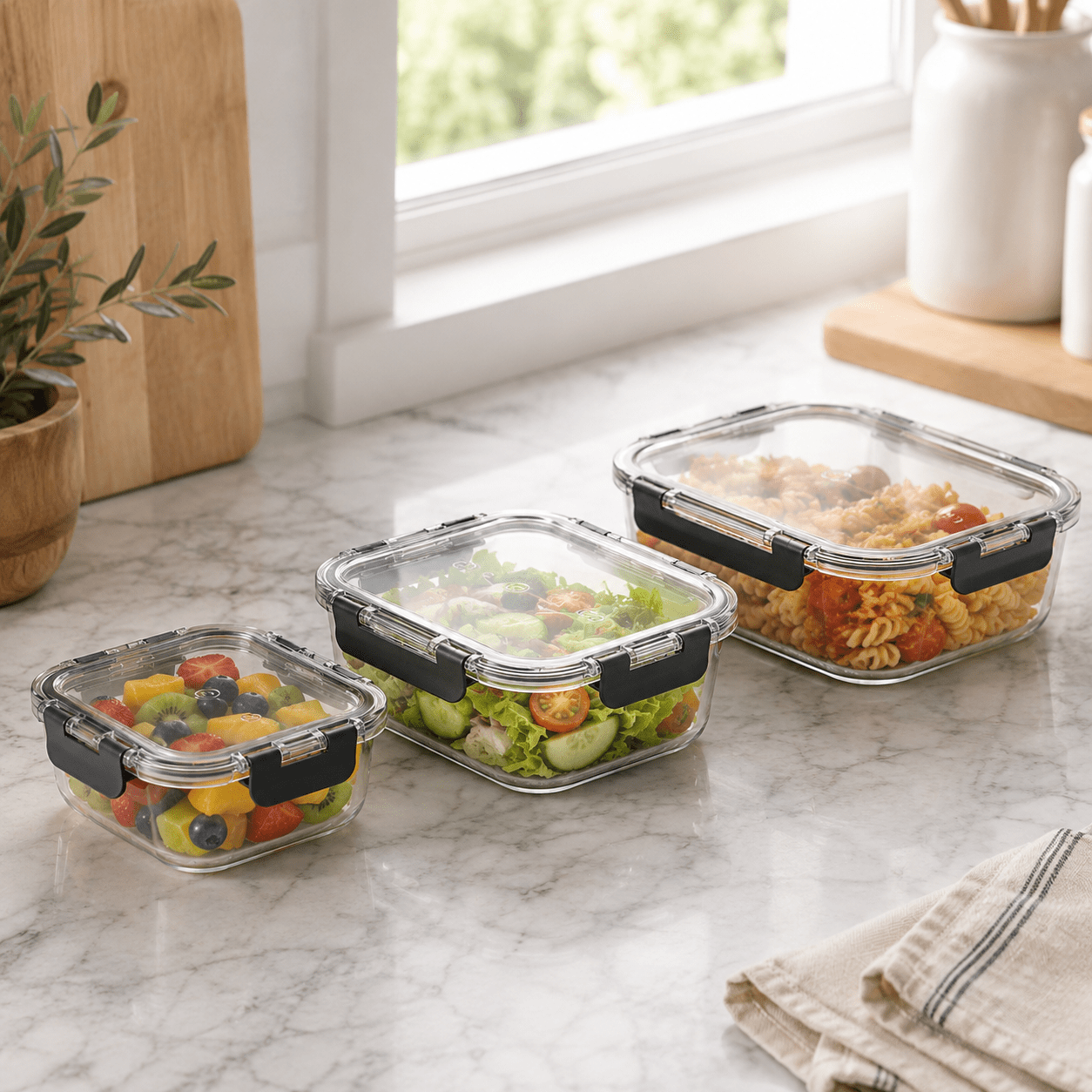 Luma & Home 3 Piece Rectangular Glass Food Storage Container Set