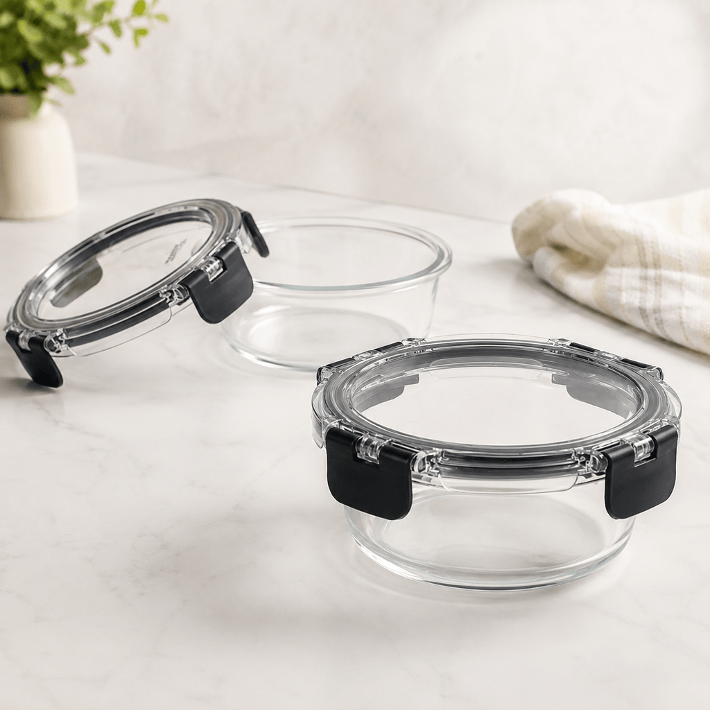 Luma & Home Glass Food Storage Containers 370ml Set Black