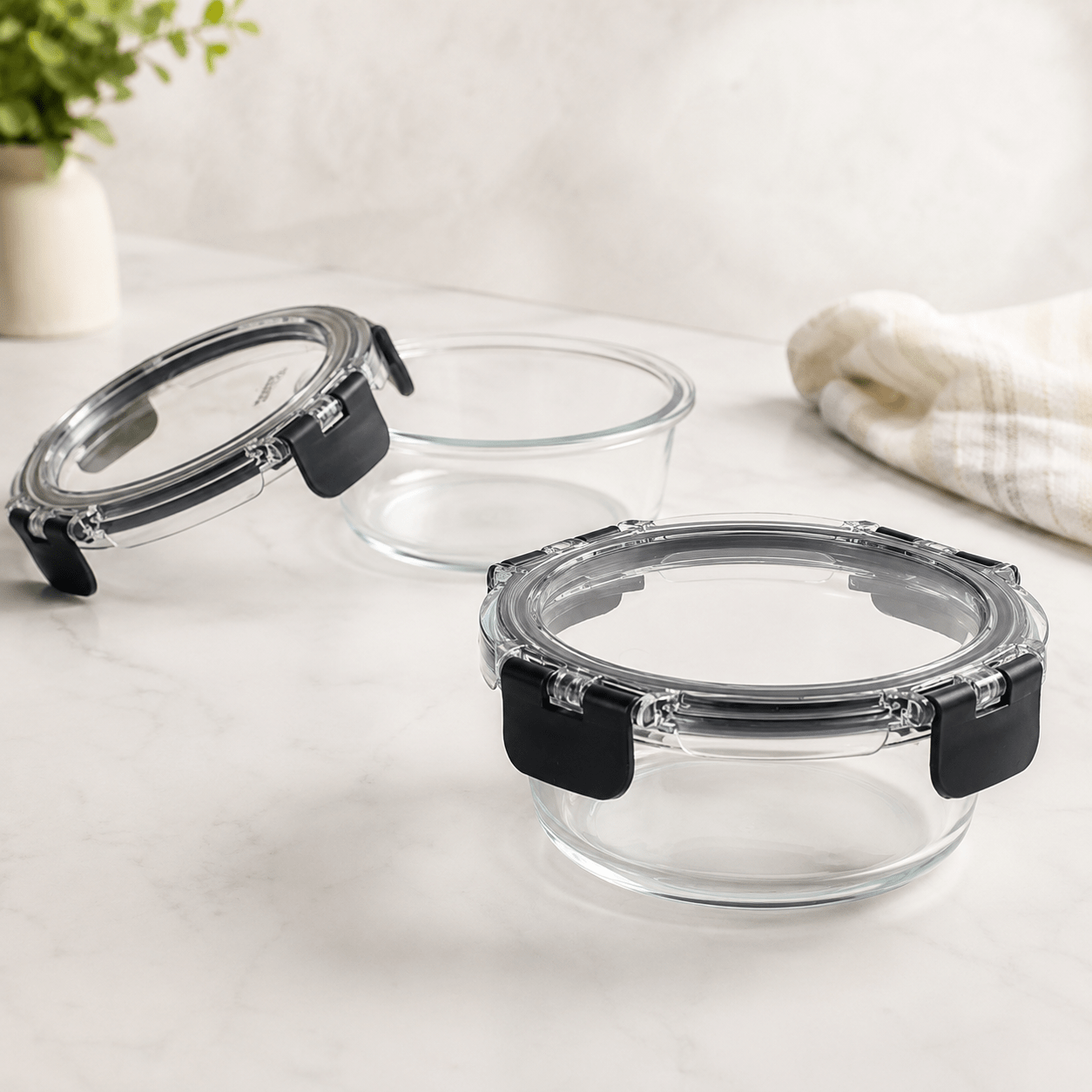 Luma & Home Glass Food Storage Containers 370ml Set Black