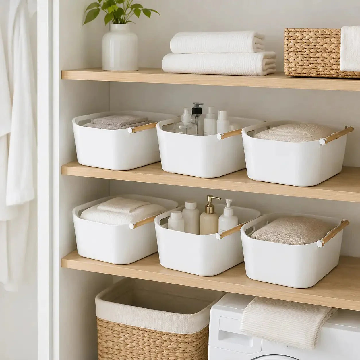 Luma & Home Storage Tubs With Wooden Handles Set
