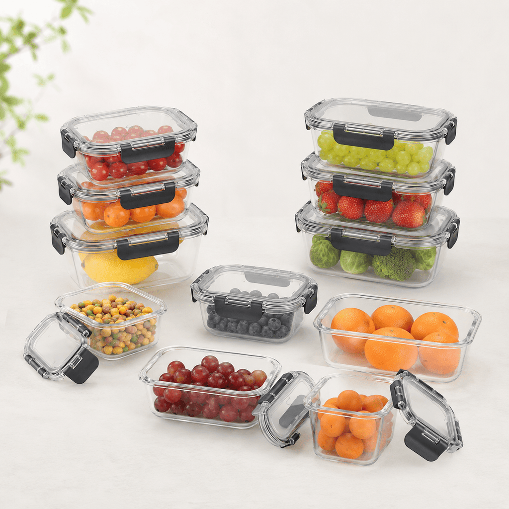 Luma & Home Glass Food Container Set 10 Piece Rectangular Black