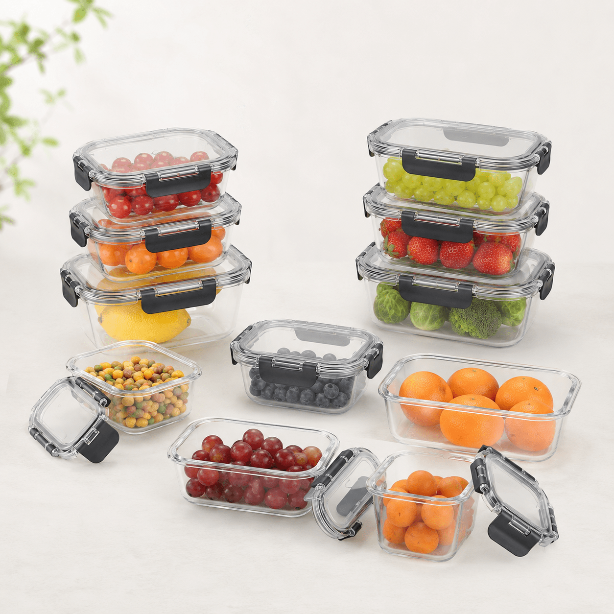 Luma & Home Glass Food Container Set 10 Piece Rectangular Black