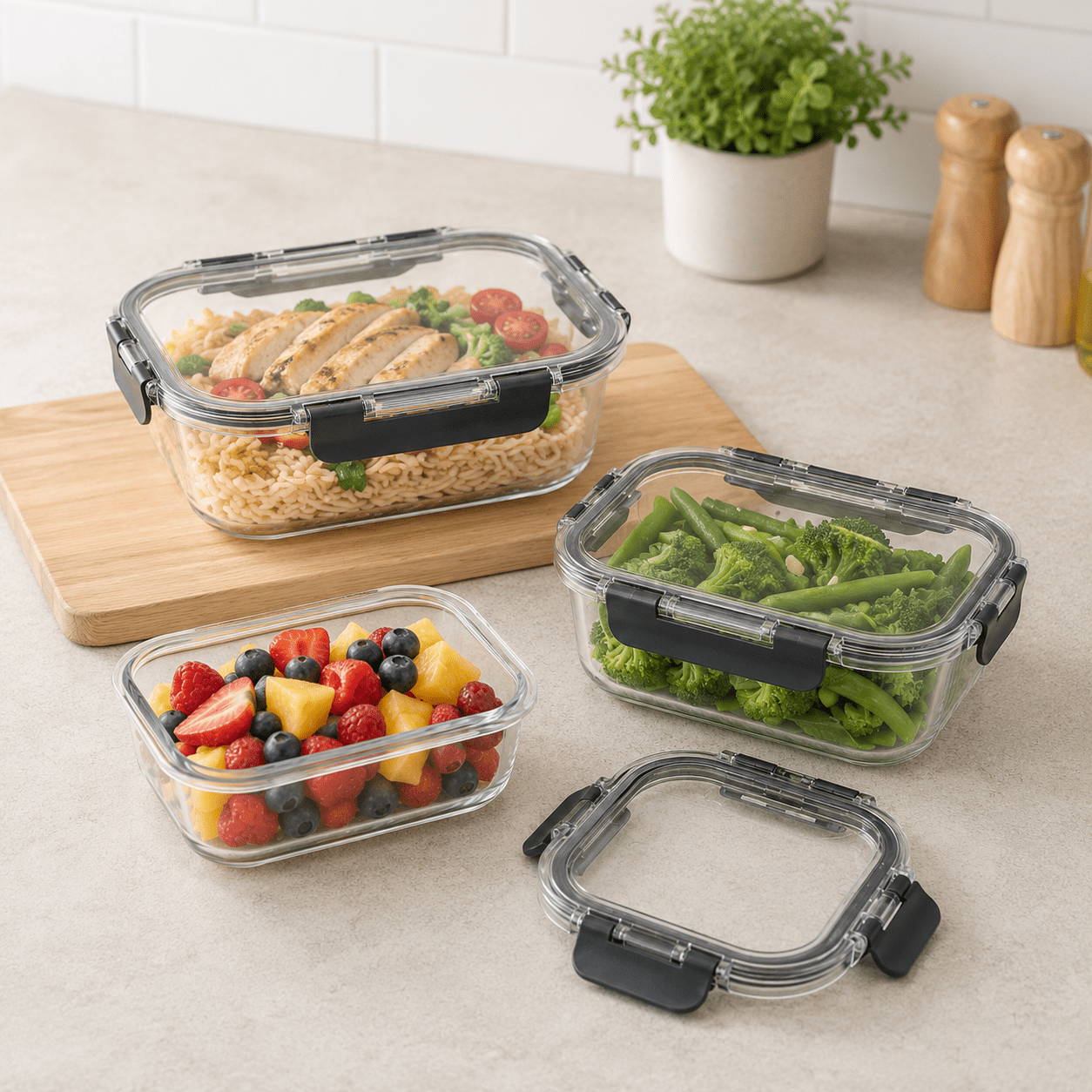 Luma & Home 3 Piece Rectangular Glass Food Storage Container Set