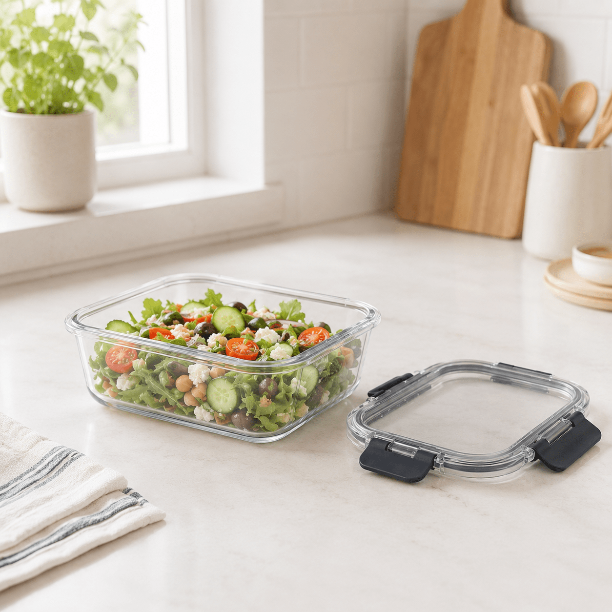 Luma & Home Glass Food Storage Container 1480ml Rectangle Black