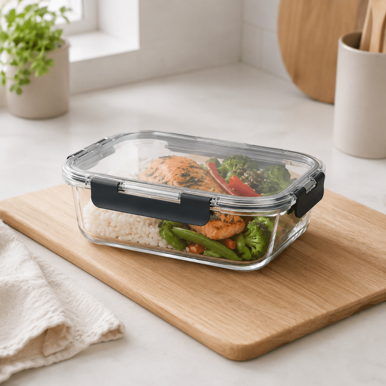 Luma & Home Glass Food Storage Container 1480ml Rectangle Black