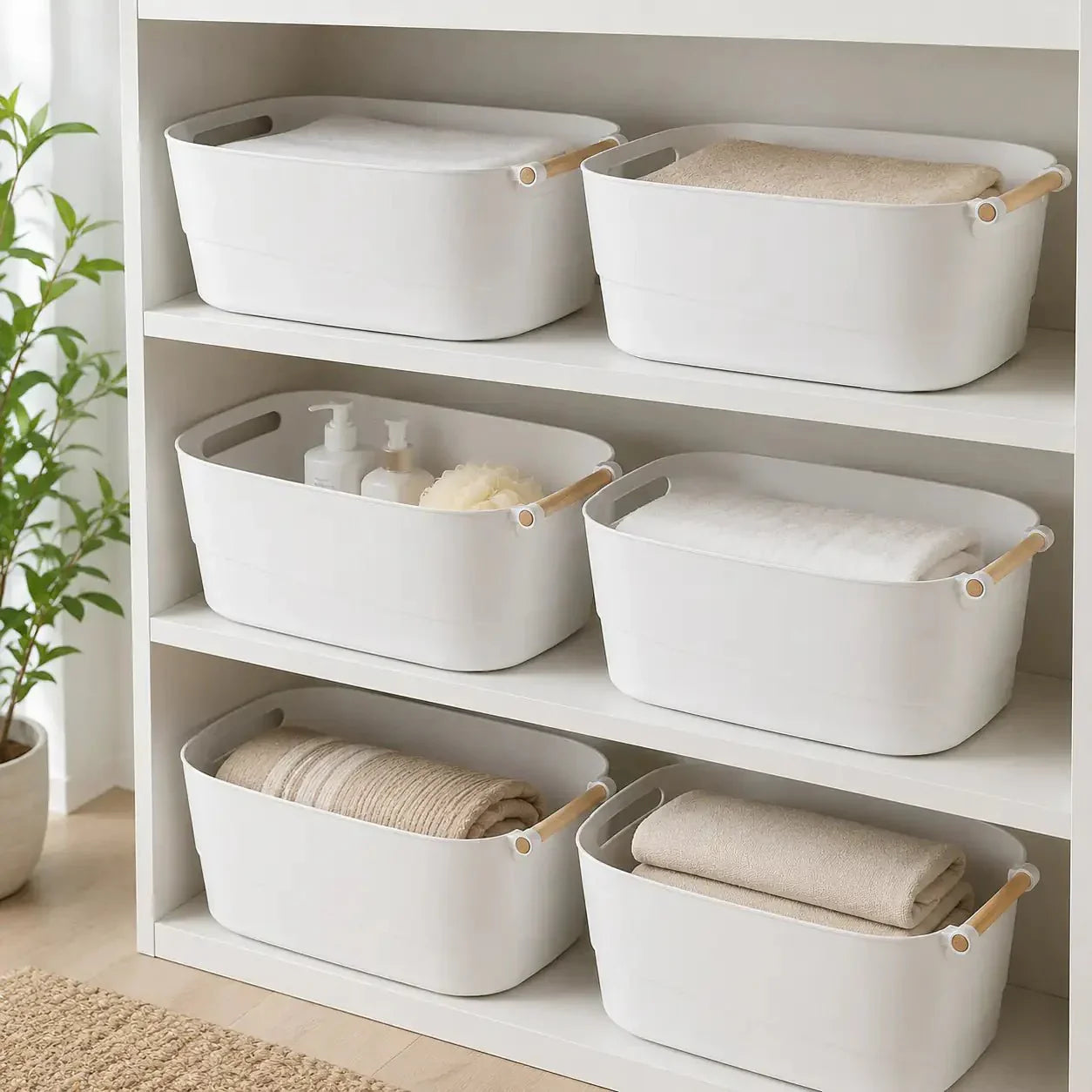 Luma & Home Storage Tubs With Wooden Handles Set