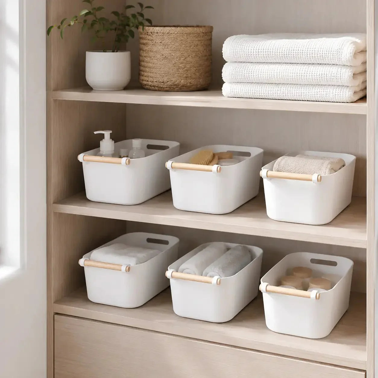 Luma & Home Storage Tubs With Wooden Handles Set