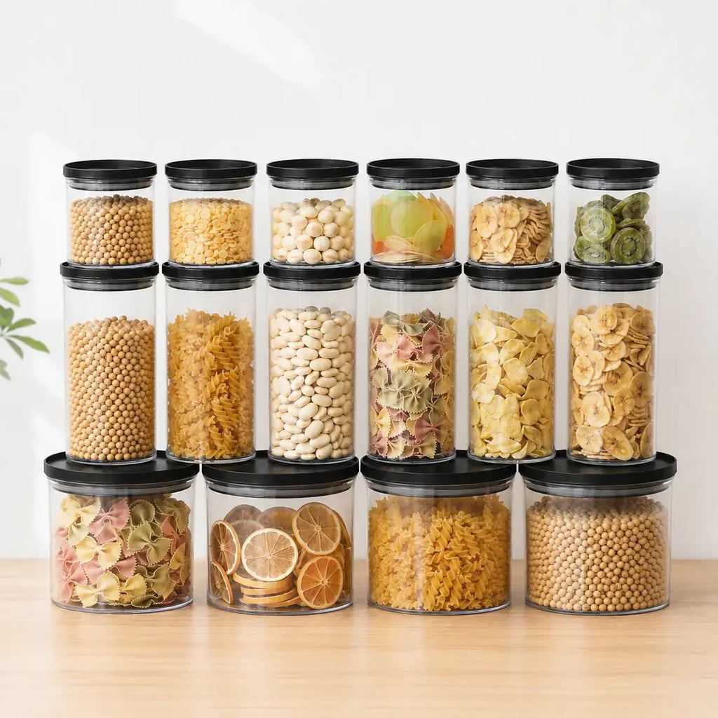 Luma & Home 18-Piece Rectangle Glass Pantry Storage Jar Set Black