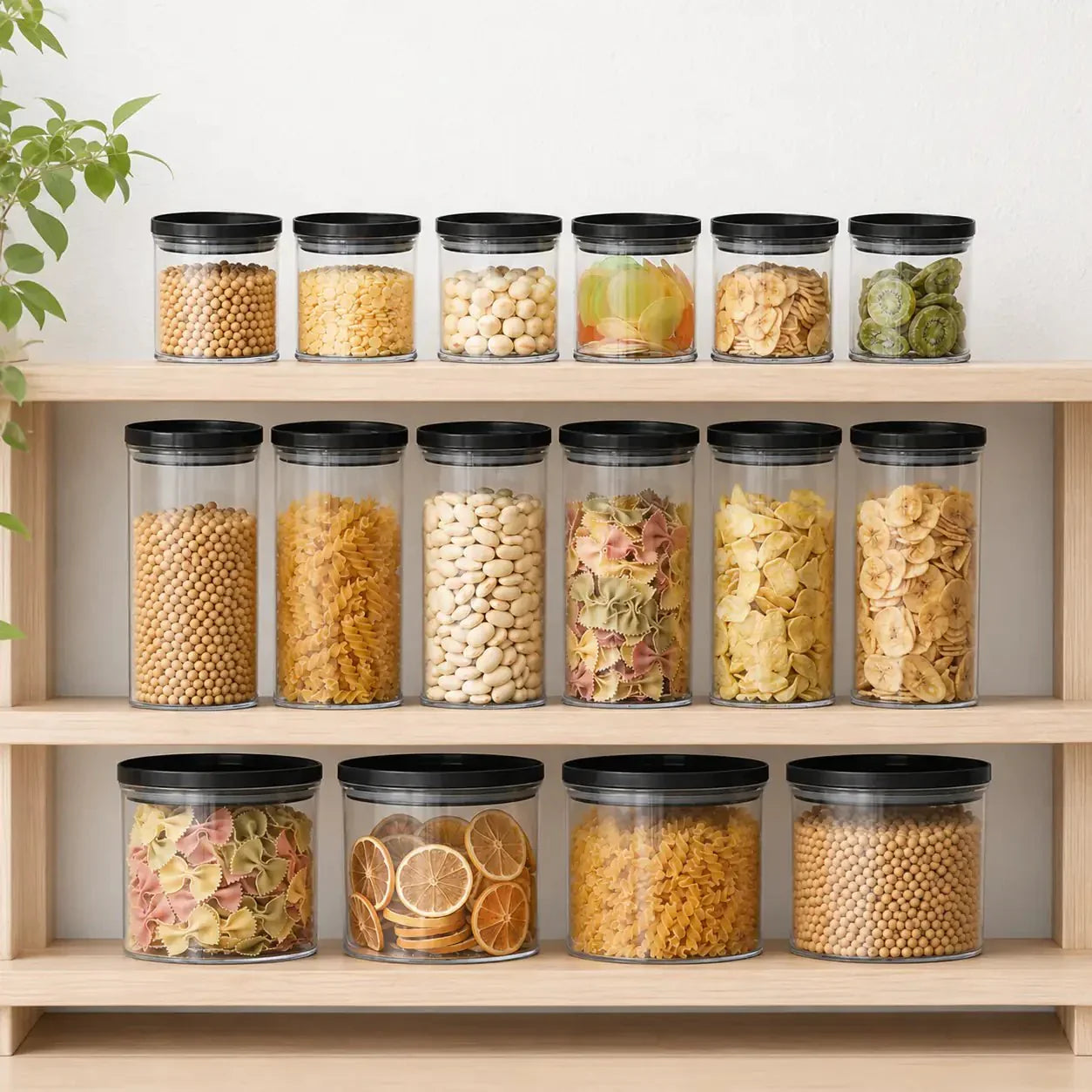 Luma & Home 18-Piece Rectangle Glass Pantry Storage Jar Set Black
