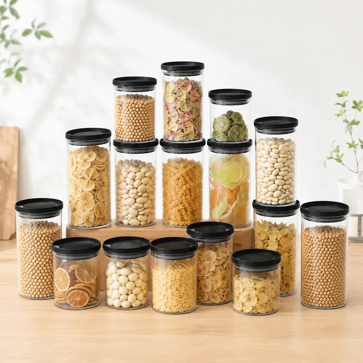 Luma & Home 18-Piece Rectangle Glass Pantry Storage Jar Set Black