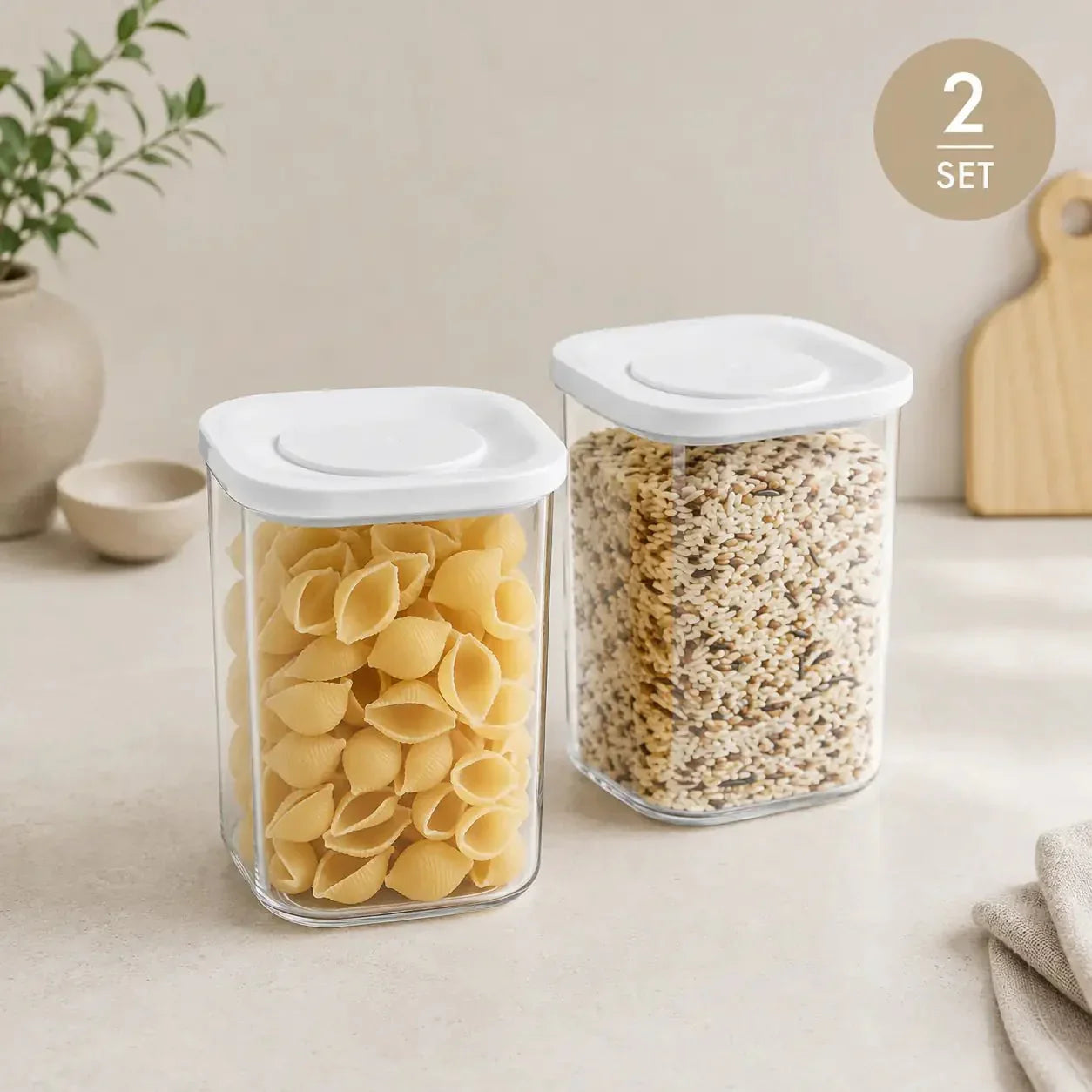 Luma & Home Rectangle Pantry Storage Jars 1.1L White 2-Pack