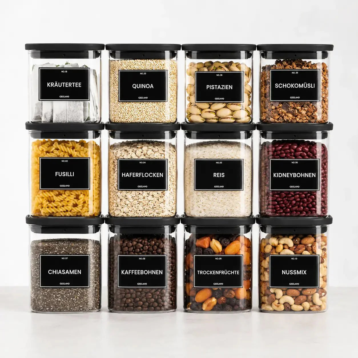 Luma & Home 12-Piece Push Top Spice Container Black Lid