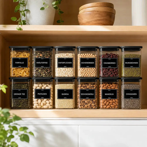 Luma & Home 12-Piece Push Top Spice Container Black Lid