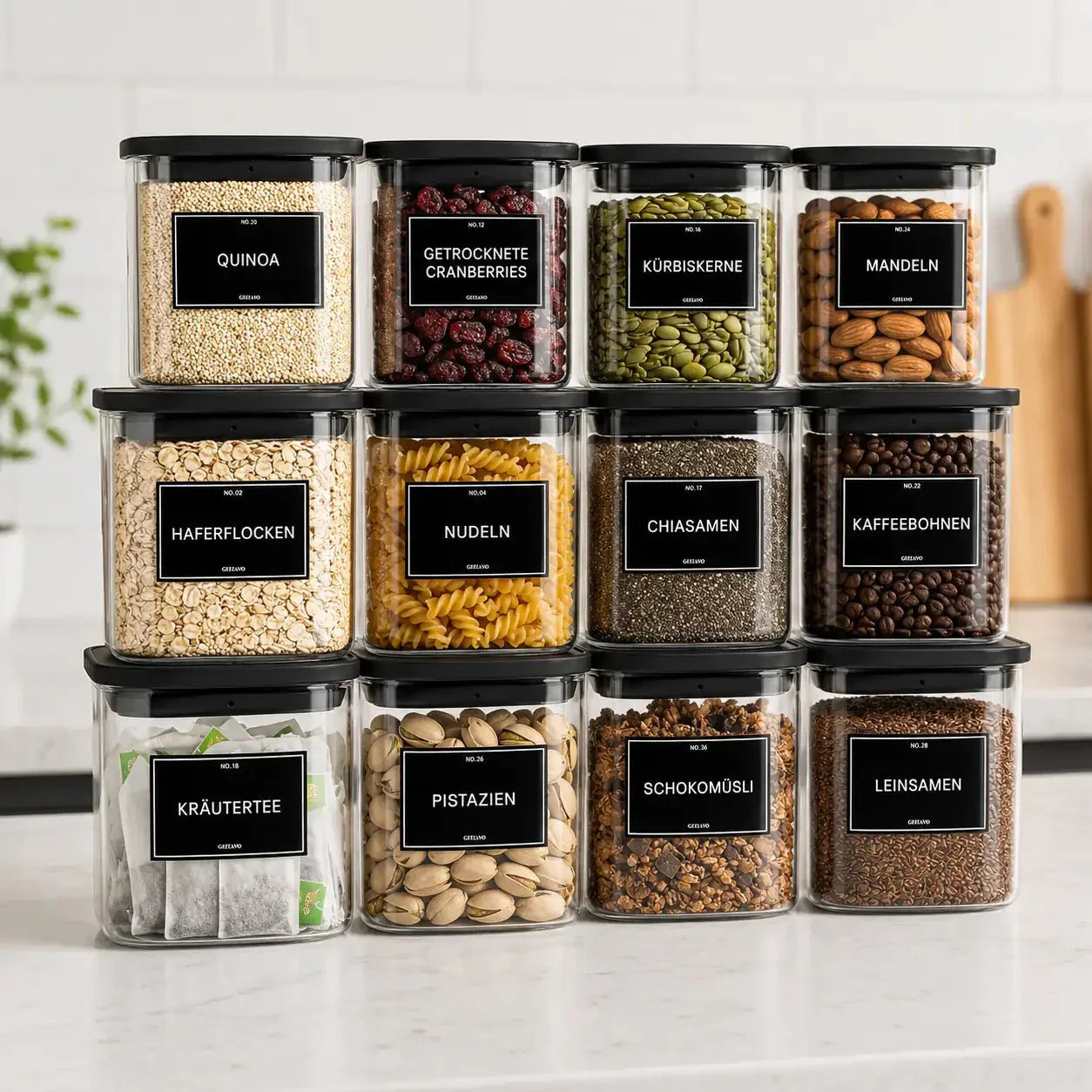 Luma & Home 12-Piece Push Top Spice Container Black Lid