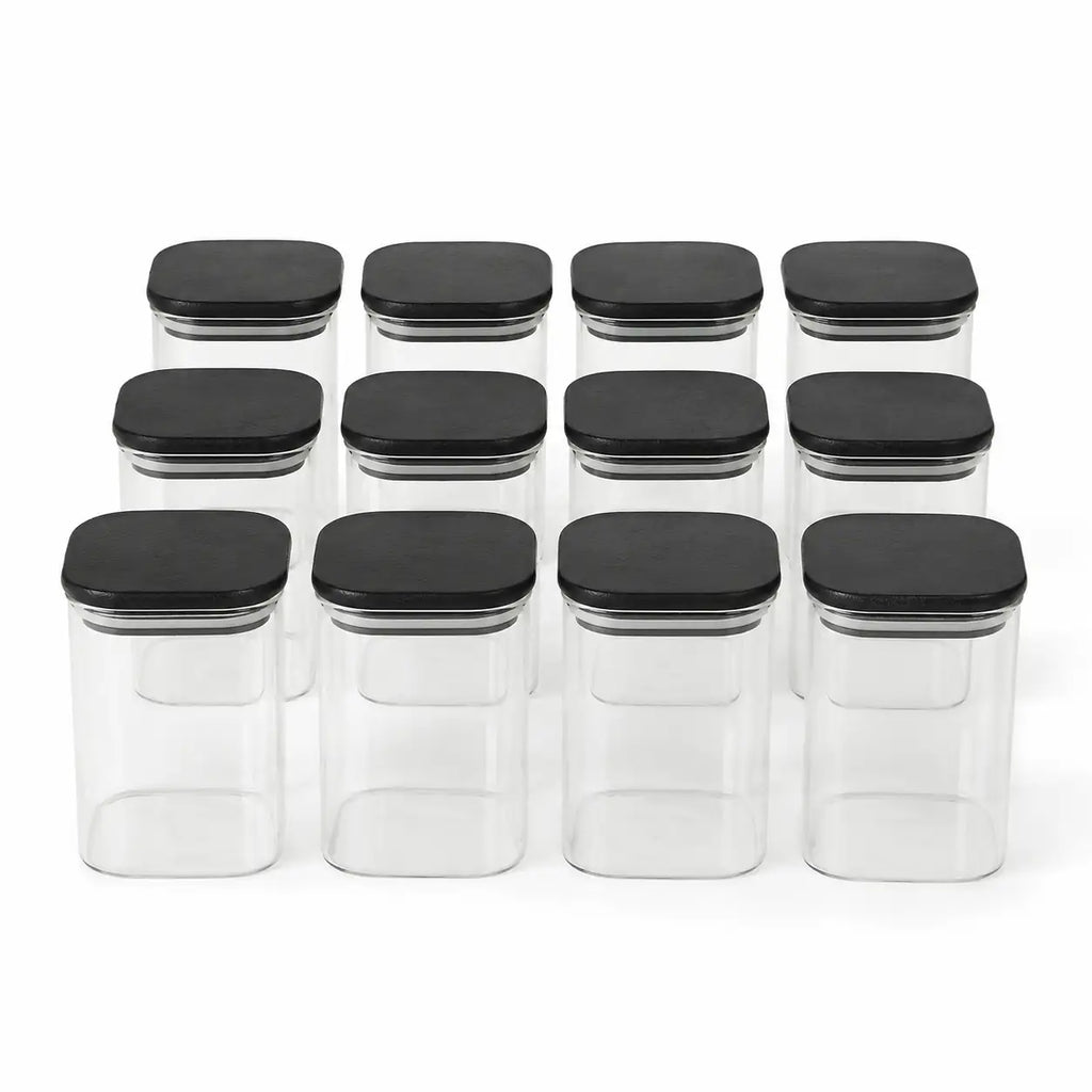 Luma & Home Push Top Spice Containers 12-Piece Set Black