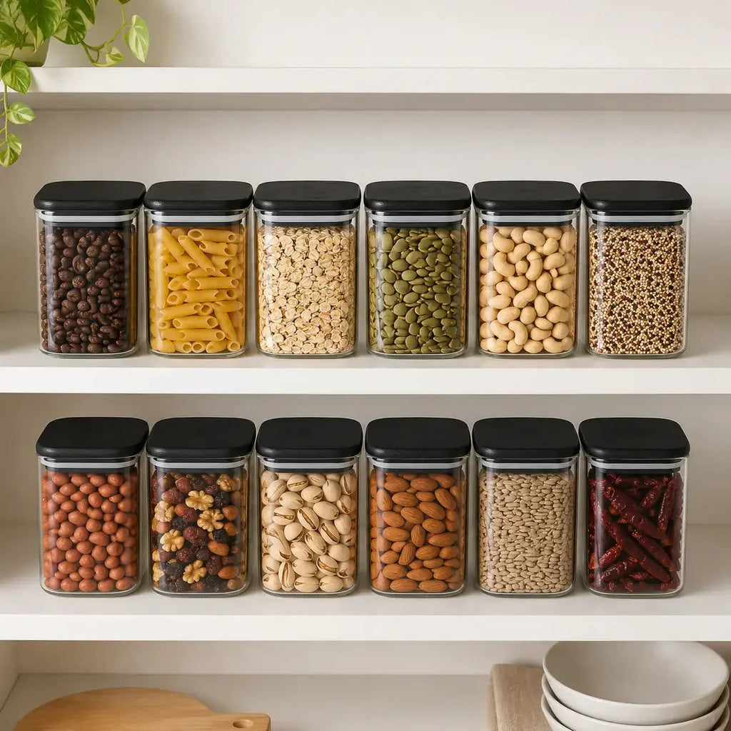 Luma & Home Push Top Spice Containers 12-Piece Set Black