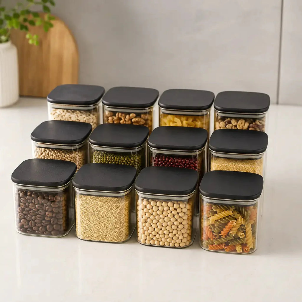 Luma & Home Push Top Spice Containers 12-Piece Set Black