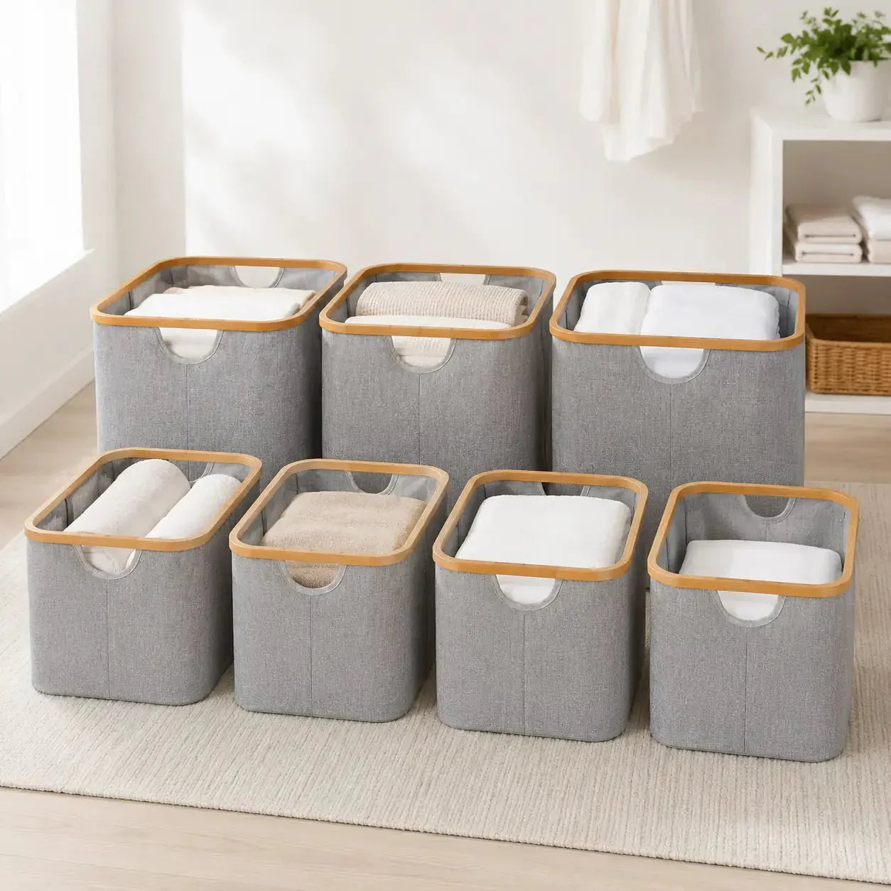 Luma & Home 8-Piece Linen Storage Basket Set Light Grey