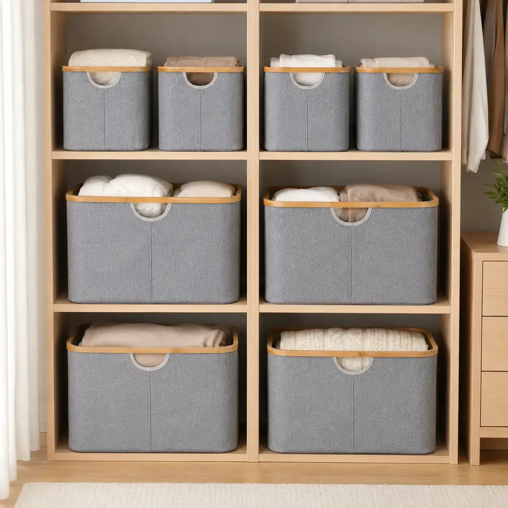 Luma & Home 8-Piece Linen Storage Basket Set Light Grey