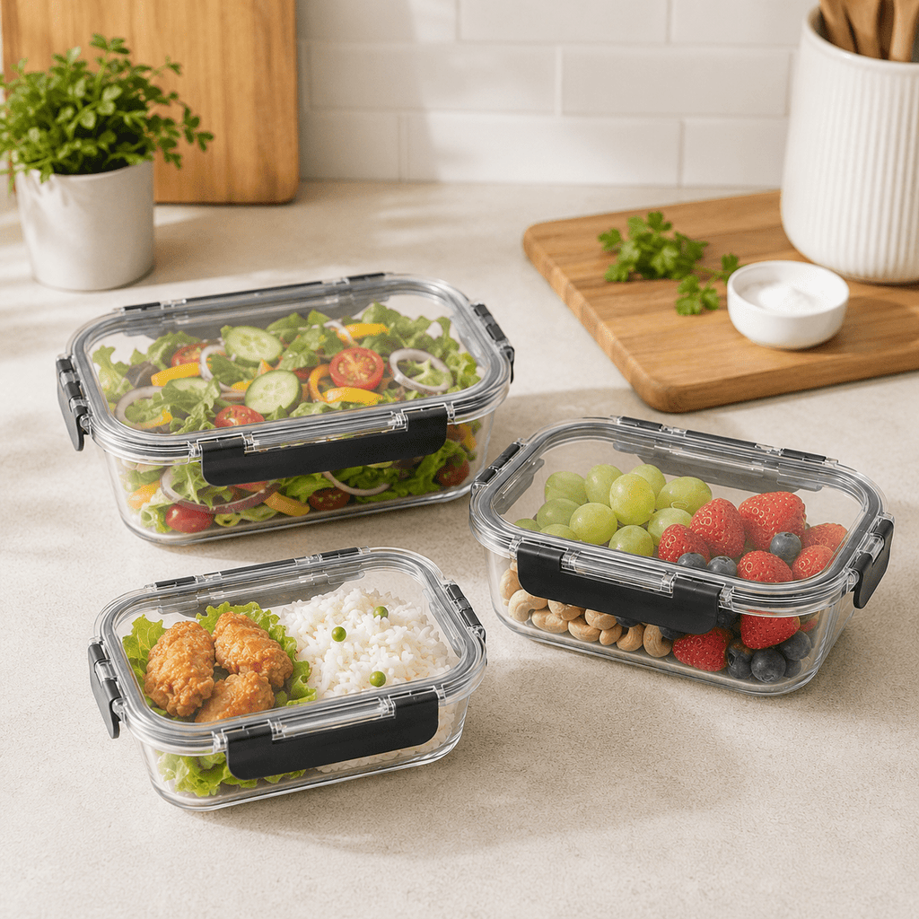 Luma & Home 3 Piece Rectangular Glass Food Storage Container Set