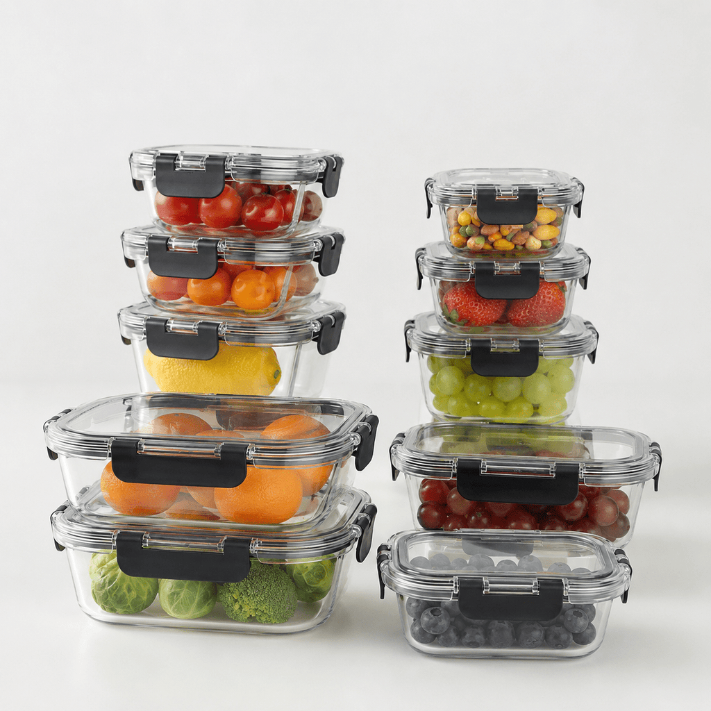 Luma & Home Glass Food Container Set 10 Piece Rectangular Black