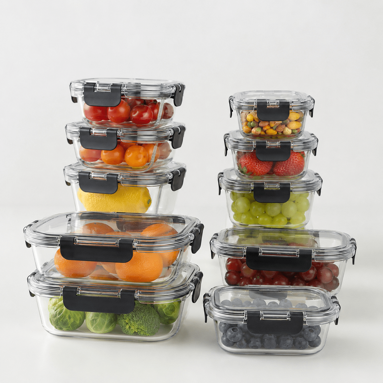 Luma & Home Glass Food Container Set 10 Piece Rectangular Black